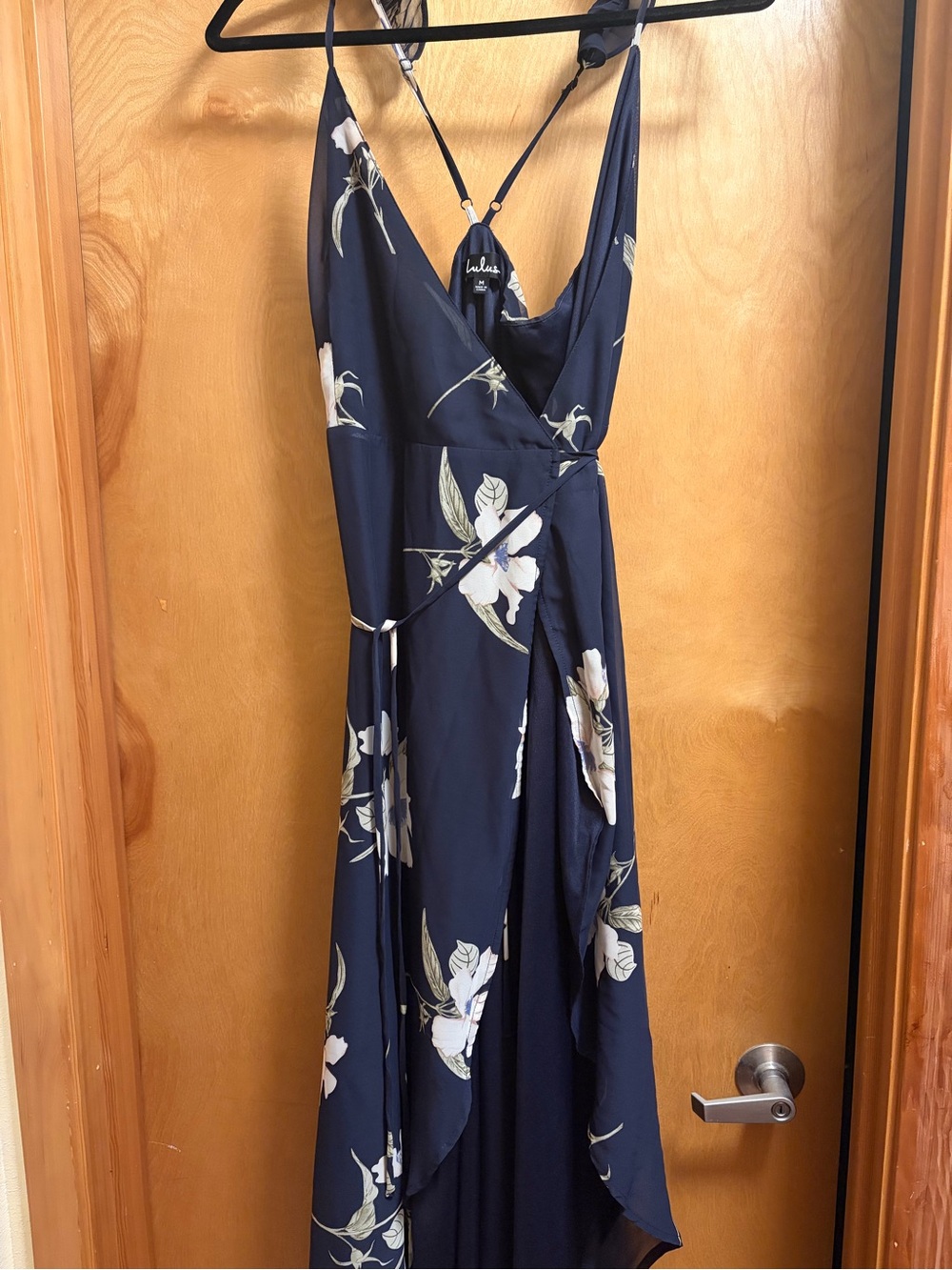 Lulu's Navy Floral Wrap High-Low Maxi Dress